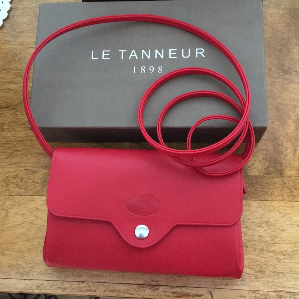 Red Leather clutch bag with strap, brand new